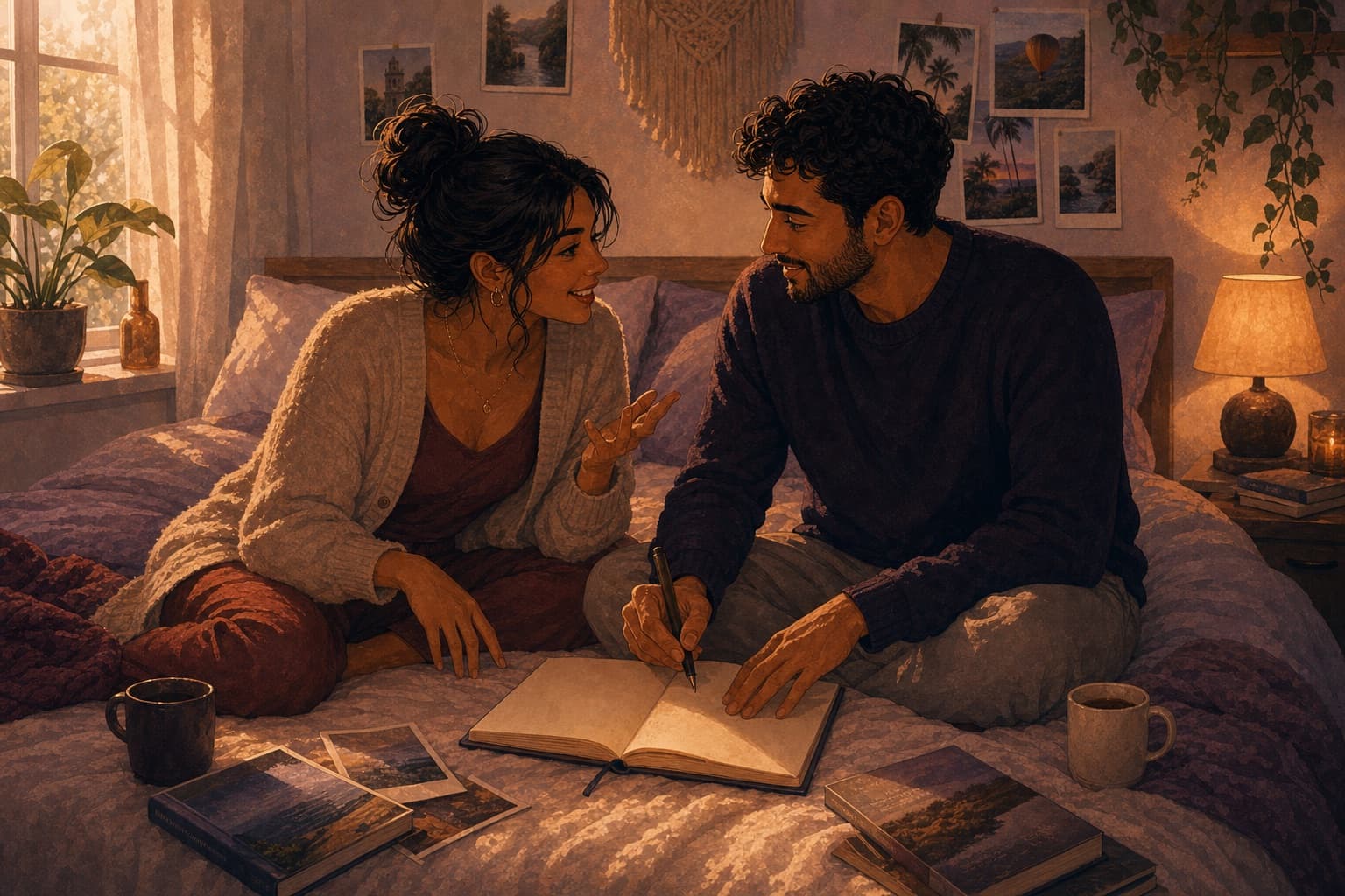 Editorial illustration for Creating a Shared Bucket List.