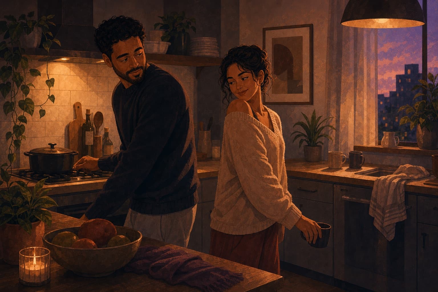 Editorial illustration for Flirtation After Years Together.