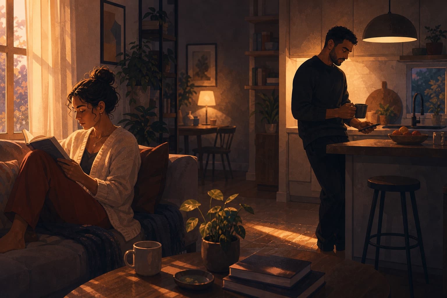 Editorial illustration for The Quiet Ways Couples Drift.