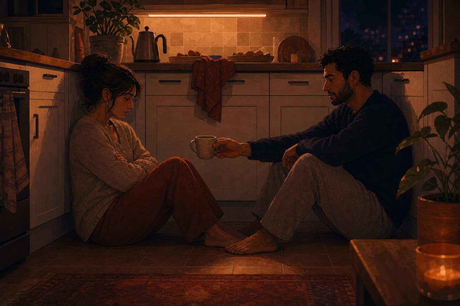 Editorial illustration for Reconnecting After a Fight.