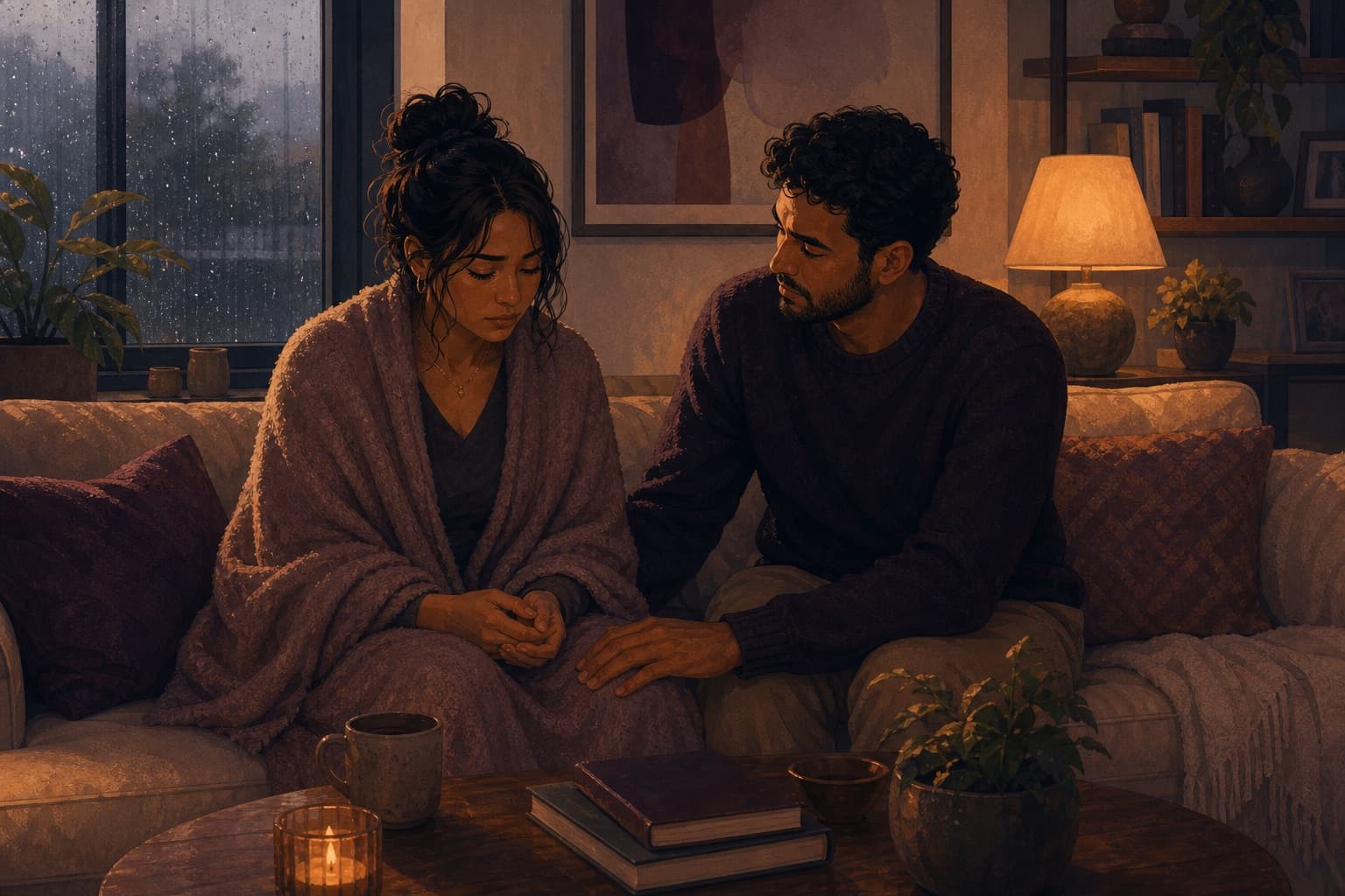 Editorial illustration for When Grief Enters the Relationship.